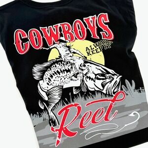 Bass Pro Shops Graphic Tee Mens M Black NWT Cowboys Always Keep It Reel Bass
